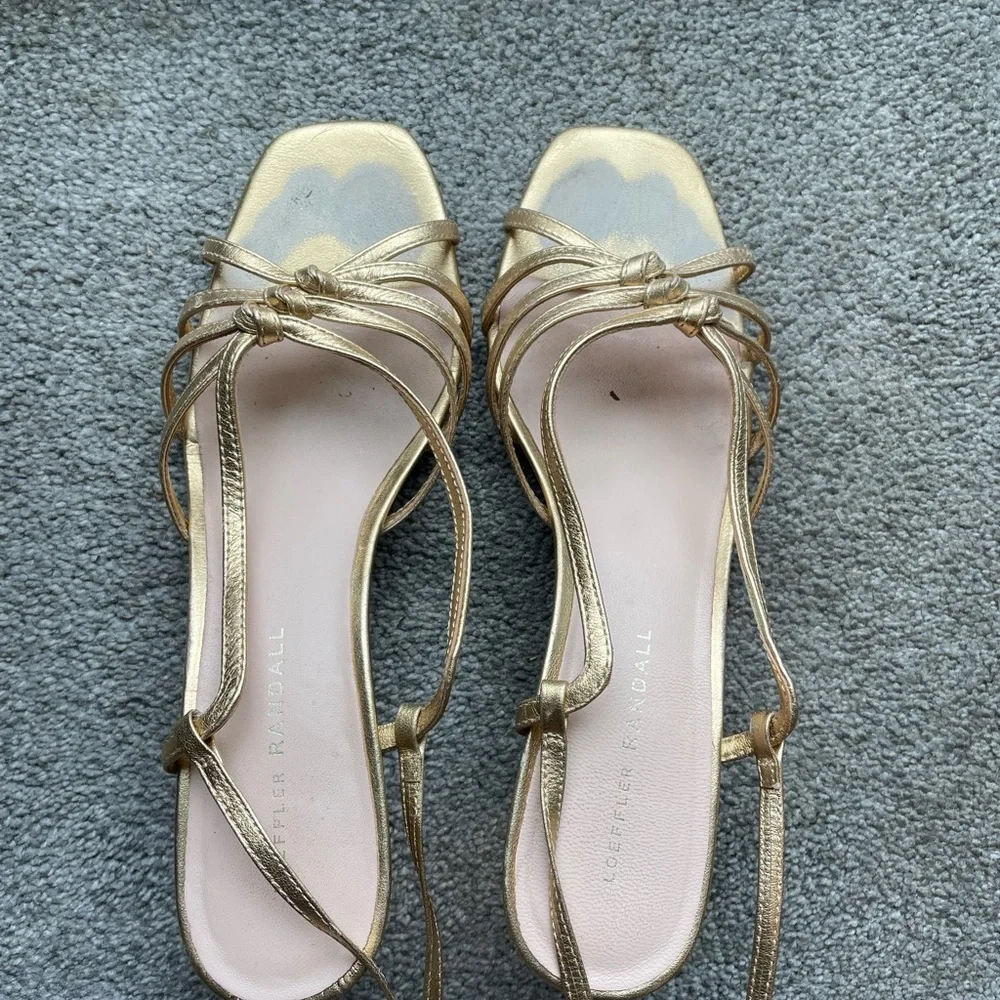Loeffler Randall Metallic Gold Strappy Block Heel Sandals